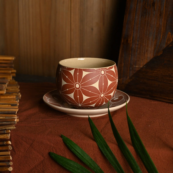 TriFire Earthen Floral Ceramic Plate