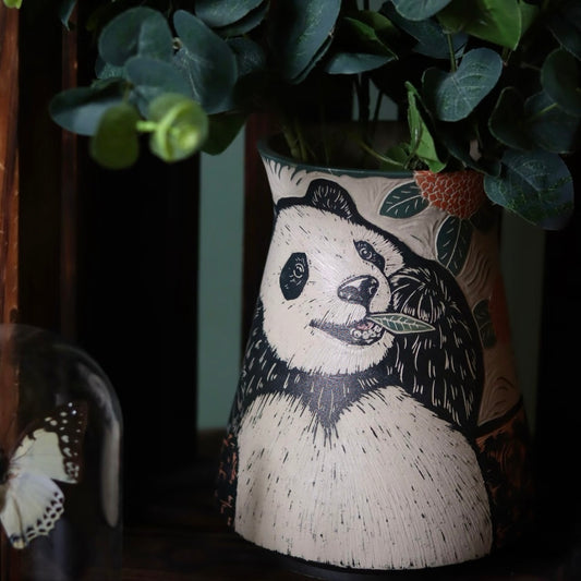 WhaleSong Panda Grove Carved Ceramic Vase