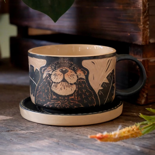 Otter Ceramic Mug with Saucer
