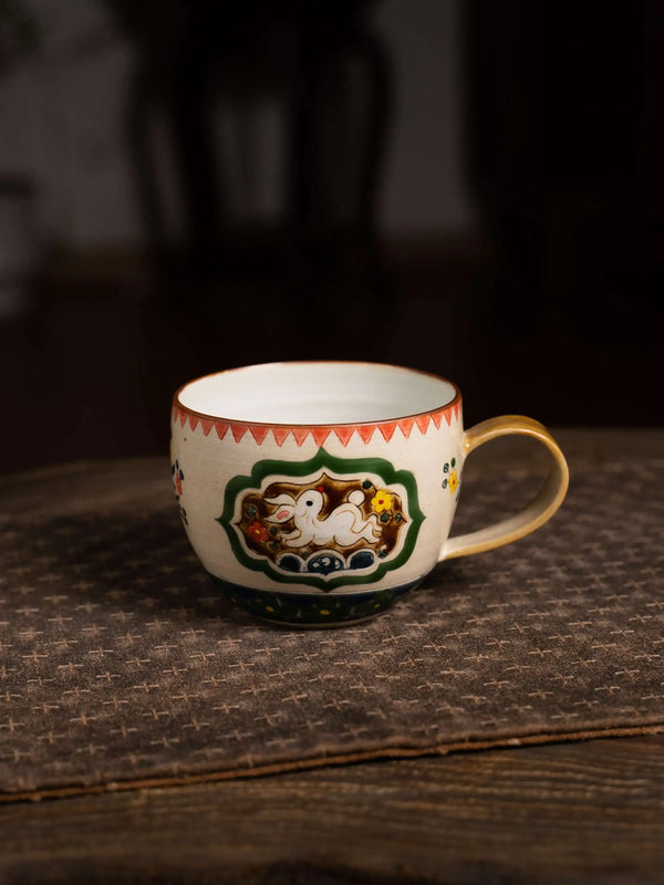 Running Rabbit Mug with Swallow Motif