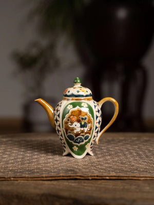 Elephant Motif Four-Leg Teapot with Coin Pattern