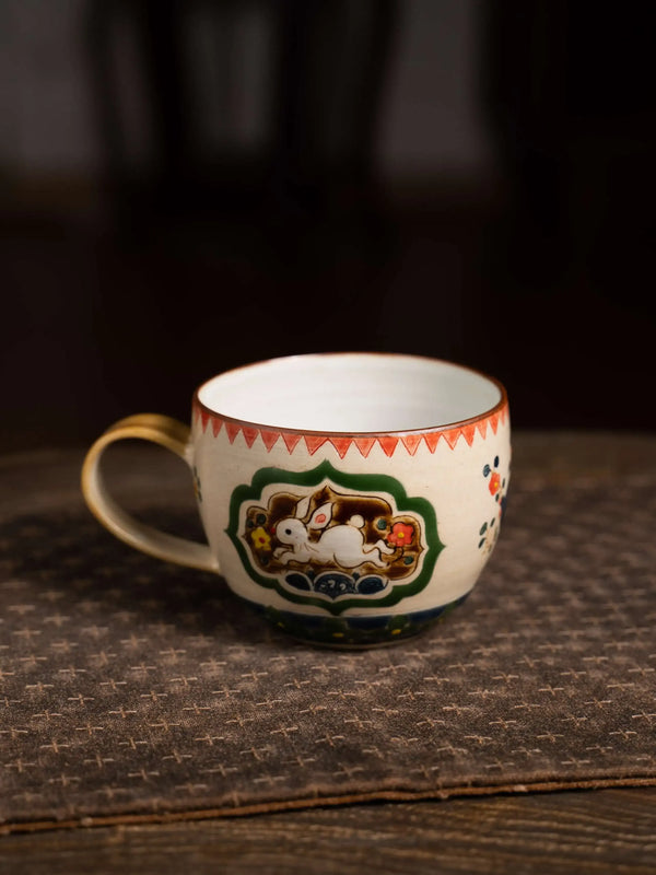 Running Rabbit Mug with Swallow Motif