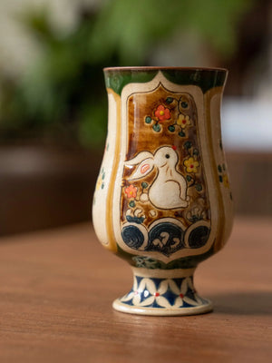 Rabbit Motif Aromatic Cup with Wave & Floral Pattern