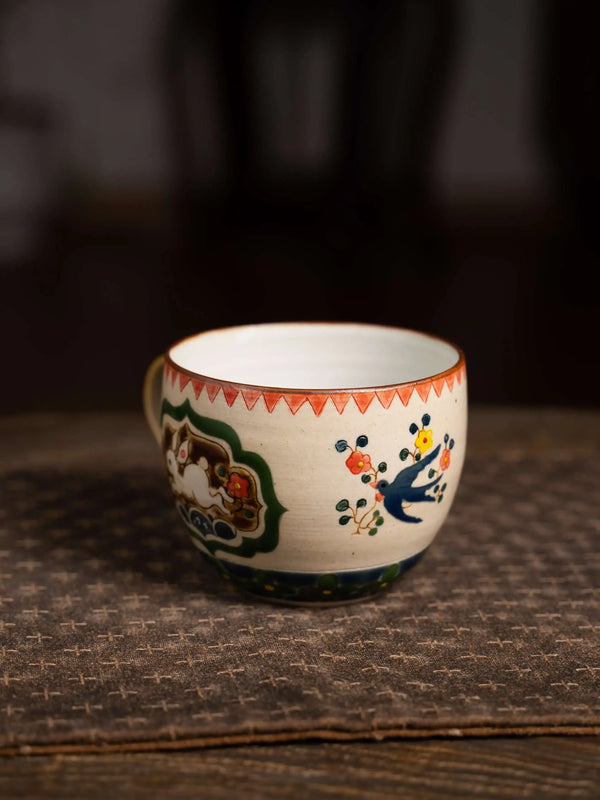 Running Rabbit Mug with Swallow Motif