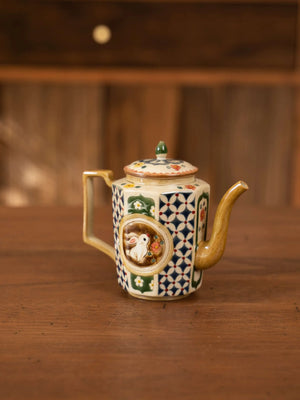 Rabbit Motif Square Teapot with Coin Pattern