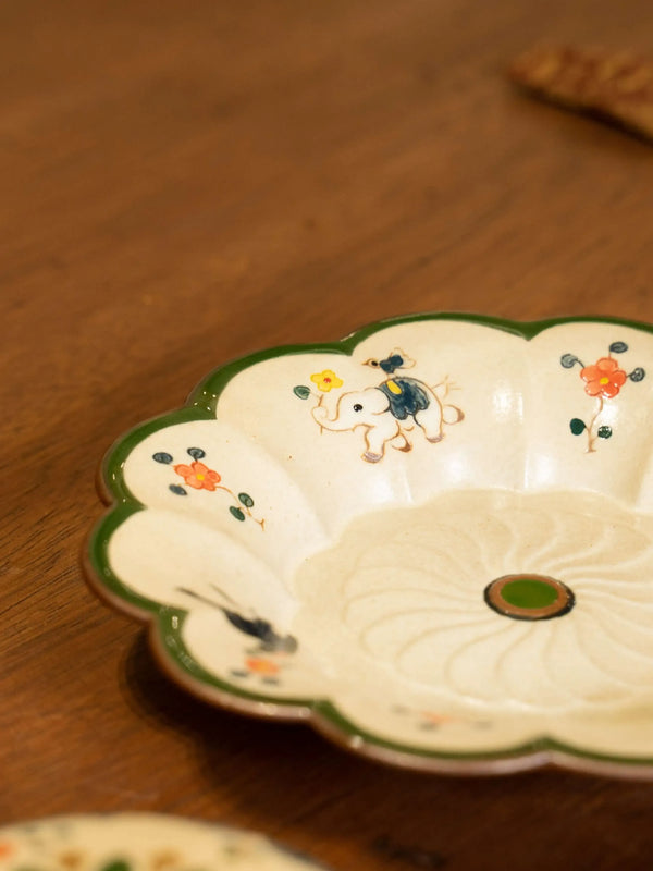 Elephant & Swallow Scalloped Plate