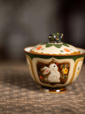 Dolphin Knob Gaiwan with Rabbit Design
