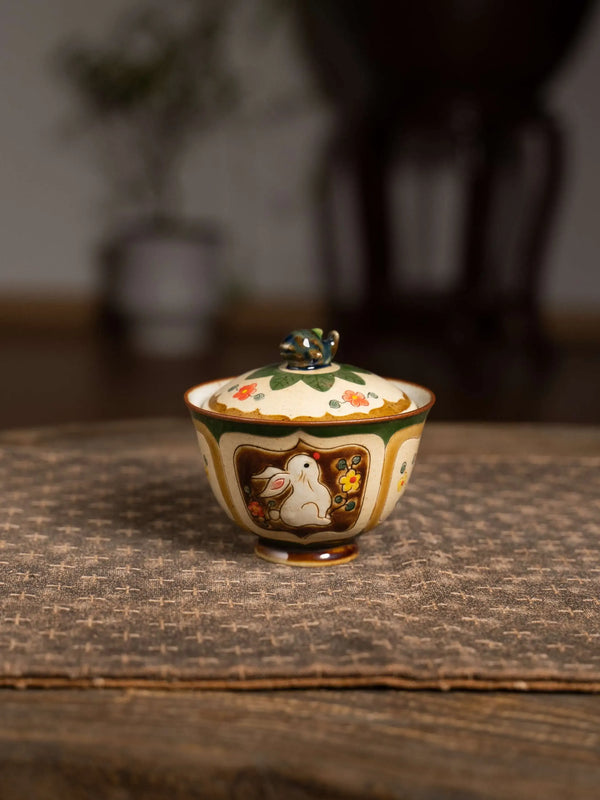 Dolphin Knob Gaiwan with Rabbit Design
