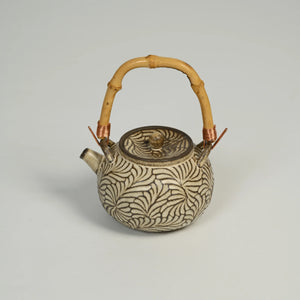 NANYI Gathered Drift Carved Teapot with Bamboo Handle