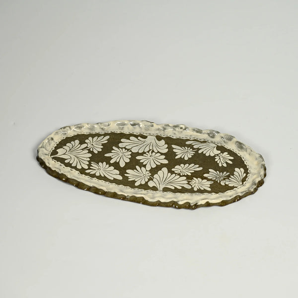 NANYI Sgraffito Bloom Floral Long Tray
