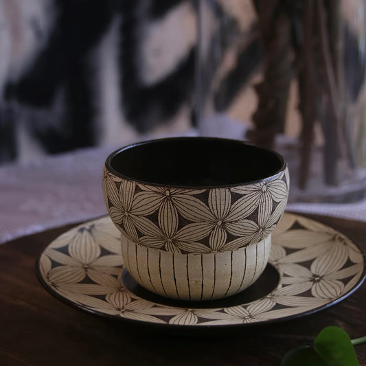 Trifire Petal Motif Ceramic Cup & Saucer Set