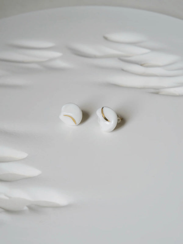 White Porcelain Gilded Stud Earrings - Wandering Breeze Collection