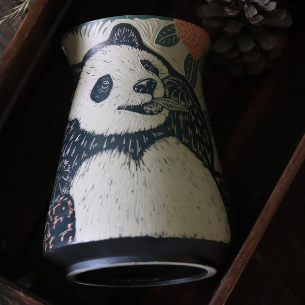 WhaleSong Panda Grove Carved Ceramic Vase