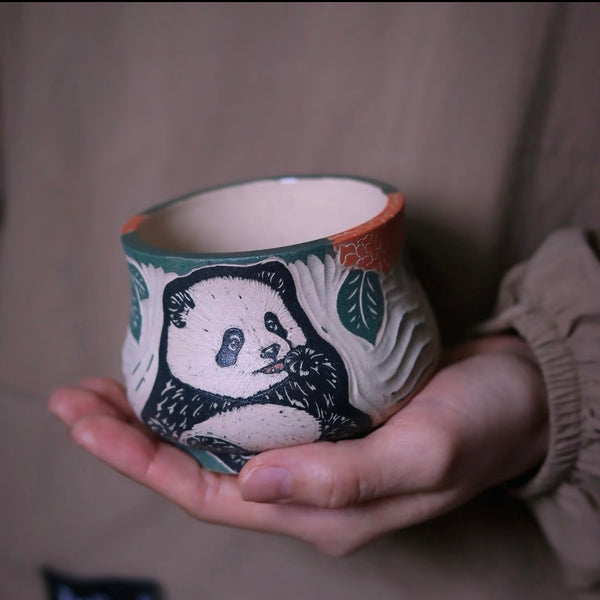 WhaleSong Panda Grove Carved Ceramic Cup